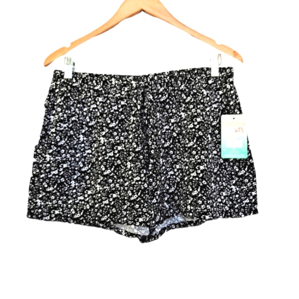 BeBop New Black and White Floral Casual Rayon Waist Tie Pull On Shorts szL
